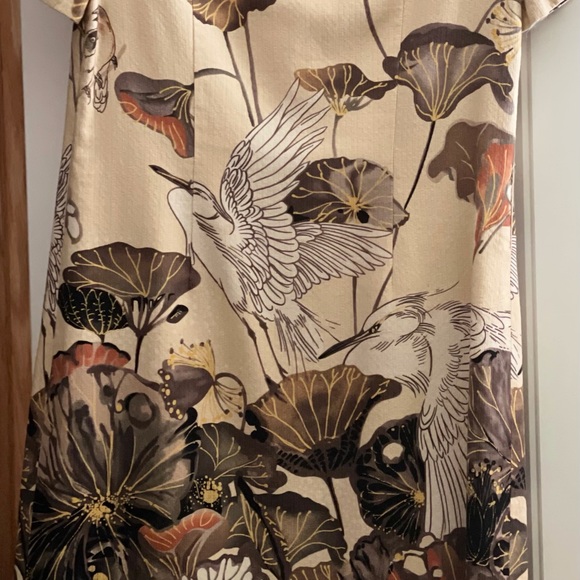 Anthropologie Floreat Snowy Egret Bird Shift Dress NO BELT 12 - Picture 9 of 11
